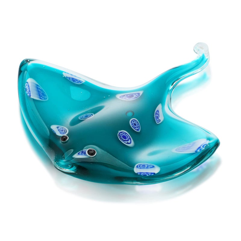 QFkris Glass Ray Fish, Handmade Crystal Manta Ray, Glass Stingray Cute Sea Animal Figurine, Art Home Decor - Image 1